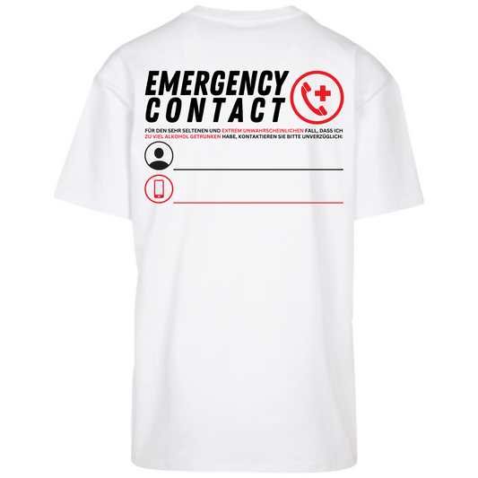 Emergency Kontakt Heavy Oversized Sauf T-Shirt mit Backprint zum Unterschreiben